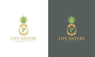icona di ananas minimalista lettera p logo design vector