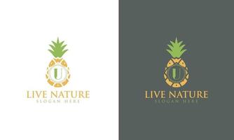 ananas minimalista lettera u logo design vector