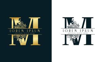modello di design del logo floreale minimalista lettera m vettore
