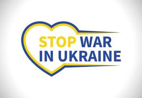 segno del cuore della bandiera dell'ucraina con stop alla guerra nel testo dell'ucraina vettore