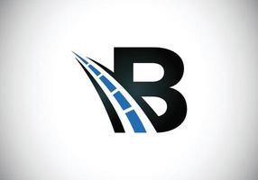 la lettera b con il logo della strada canta. il concetto di design creativo per la manutenzione e la costruzione di autostrade. tema dei trasporti e del traffico. vettore