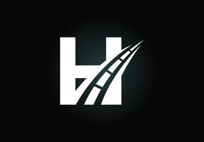 la lettera h con il logo della strada canta. il concetto di design creativo per la manutenzione e la costruzione di autostrade. tema dei trasporti e del traffico. vettore
