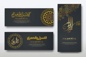 al-isra wal mi'raj profeta muhammad calligrafia set modello di banner vettore