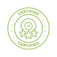 bollo verde della linea di qualità del prodotto certificato. certificato garanzia origine contorno adesivo. etichetta di prodotto accreditata con stelle. certificare il simbolo di controllo. sigillo verificato. illustrazione vettoriale isolata.