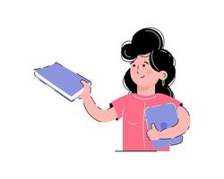 la ragazza tiene in mano un libro e un laptop. concetto di apprendimento. isolato su sfondo bianco. stile vettoriale piatto alla moda.
