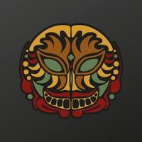 maschera totem della polinesia in colore barocco. tatuaggio del volto degli dei delle tribù antiche. vettore