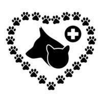 emblema per cliniche veterinarie testa di cane e gatto nel cuore vettore