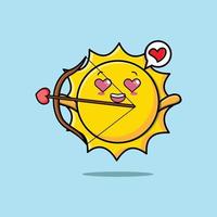 simpatico cartone animato romantico cupido sole con freccia d'amore vettore