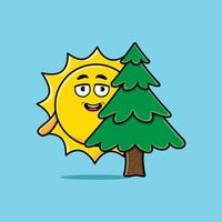 simpatico cartone animato albero che nasconde il sole in un design moderno 3d vettore
