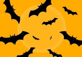 sfondo di halloween. pipistrelli che volano nella notte di luna piena. pipistrelli e sfondo giallo vettore