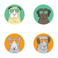 set di cani fantastici. ritratto di cani fighi con gli occhiali. illustrazione vettoriale. vettore