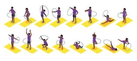 set di ricolorazione isometrica per il fitness di hula hoop vettore