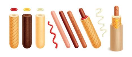 set di hot dog francesi vettore