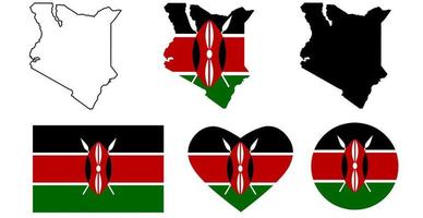 insieme dell'icona della bandiera della mappa della repubblica del kenya vettore