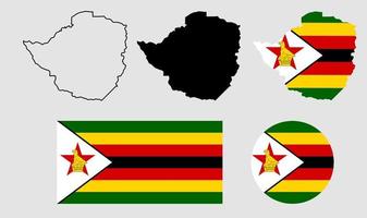 insieme dell'icona della bandiera della mappa della repubblica dello zimbabwe vettore