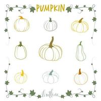 set di halloween lineart zucca vettoriale