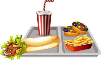 pasto fast food impostato su sfondo bianco vettore