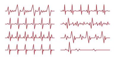 set da 8 pz. battito cardiaco - linea rossa curva su sfondo bianco - vettore