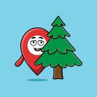 simpatico cartone animato pin posizione personaggio albero nascosto vettore