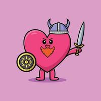 cartone animato bel cuore pirata vichingo con la spada vettore