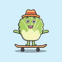 simpatico cartone animato cavolo cinese stand su skateboard vettore
