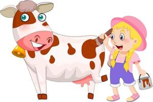 una ragazza che dipinge sul personaggio dei cartoni animati di mucca vettore
