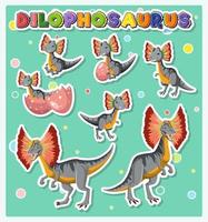 set di simpatici personaggi dei cartoni animati di dinosauro dilophosaurus vettore
