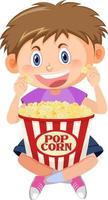 ragazzo carino che mangia popcorn vettore