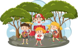 banda musicale per bambini che suona al parco vettore