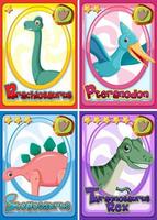 set di carte personaggio dei cartoni animati di dinosauro vettore