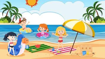 bambini in spiaggia durante le vacanze estive vettore