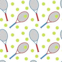 modello senza cuciture di tennis. racchette da tennis e palline su sfondo bianco. modello di attrezzatura sportiva. illustrazione vettoriale piatta