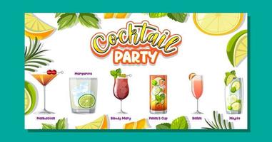 banner del menu del cocktail party vettore