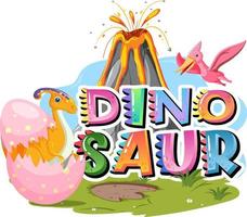 logo della parola dinosauro con vari dinosauri vettore