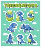 set di simpatici personaggi dei cartoni animati di dinosauro triceratopo vettore