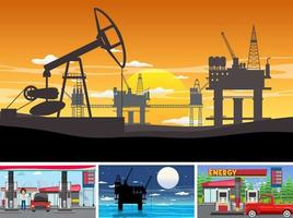 quattro diverse scene dell'industria petrolifera vettore