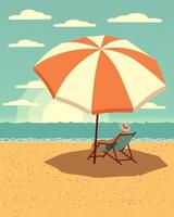 paesaggio marino, un uomo su una sedia a sdraio sotto un ombrellone su una spiaggia di mare. clip art, stampa, arte della parete