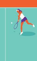 giovane donna che gioca a tennis sul campo vettore