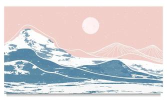 montagne d'inverno. stampa d'arte minimalista moderna di metà secolo. paesaggi di sfondi estetici contemporanei di montagna astratta. illustrazioni vettoriali