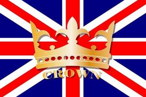 corona d'oro reale sullo sfondo della bandiera britannica. un'illustrazione dell'anniversario del regno della regina inglese. logo, vettore