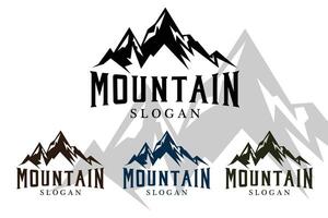 Mountain View logo disegno vettoriale all'alba per l'avventura nella natura all'aperto