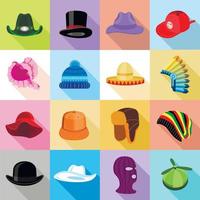 icone del cappello del copricapo impostate in stile piatto e colorato vettore