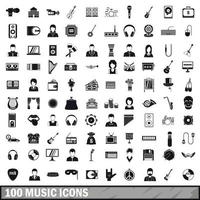 100 icone musicali impostate, stile semplice vettore