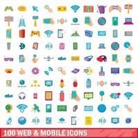 100 set di icone web e mobile, stile cartone animato vettore