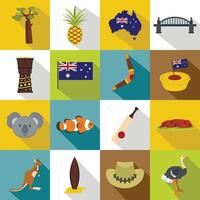 set di icone di viaggio in australia, stile piatto vettore