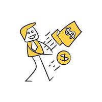 carattere dell'uomo d'affari e denaro dollaro giallo figura stilizzata illustrazione vettore