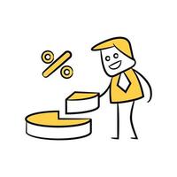 uomo d'affari e grafico a torta giallo figura stilizzata illustrazione vettore