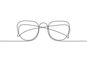 occhiali uno stile di disegno artistico a linea continua singola nera, contorno di occhiali da sole. vista frontale dello schizzo lineare minimalista degli occhiali. protezione degli occhi dal sole. Illustrazione vettoriale su sfondo bianco