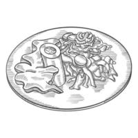 ossobuco italia o cucina italiana cibo tradizionale isolato doodle schizzo disegnato a mano con stile contorno vettore