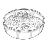 risotto italiano o cucina italiana cibo tradizionale isolato doodle schizzo disegnato a mano con stile contorno vettore